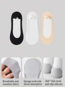 2/3/6 Pairs Women Minimalist Massage Sponge Bottom Boat Socks, Non-Slip & Anti-Foot Pain, Suitable For Shoes, Heels, Spring/Summer/Autumn, Versatile