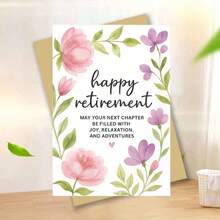 1张精美“退休快乐”贺卡，含信封 - “退休冒险乐趣”设计，水彩花卉图案，完美适用于退休人士，是退休庆祝活动和休闲时光的理想之选，退休贺卡|花卉装饰卡|纸质贺卡，庆祝活动配件 - 彩色 - 查看 12