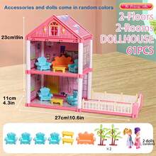 4-9 Years Old Girls' Dollhouse Playset, 1-4 Layers Rooms Playhouse With Doll Toys, Luxury Villa Toy, Princess Castle DIY Building Kit, Full Set Furniture Accessories, Fashion Dollhouse, Birthday Gift (Some Furniture Accessories And Doll Colors Are Random) - Multicolor - View 6