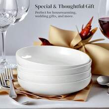 DeeCoo - Juego de 7 cuencos de porcelana para pasta ensalada sopa y cereal tazón grande y poco profundo 8.3 pulgadas 30 onzas apto para microondas y lavaplatos estilo clásico moderno - Blanco - Ver 7