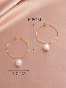 1 Cặp bông tai vòng lớn bằng ngọc trai nước ngọt tự nhiên mạ vàng 18K, Quà tặng cho Ngày của Mẹ, Ngày lễ tình nhân, Sinh nhật, Đám cưới, Lễ đính hôn, Cô dâu - trắng - Xem 4