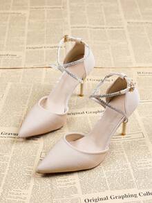 Women's Fashion New High Heel Pumps With Rhinestone Decor Criss-Cross Strap Design, Suitable For Daily Commute, Banquet, Wedding, Beige Color, Versatile, Elegant, Suitable For Any Outfit, Gentle Ladies High Heels - Beige - View 2
