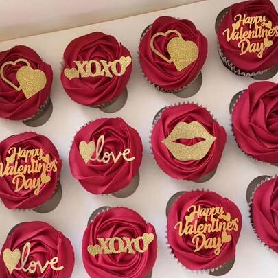 Decoraciones para cupcakes del Día de San Valentín, Palillos para cupcakes con corazones de Cupido brillantes, "Bésame", "XOXO" para decoración de bodas, fiestas y pasteles con tema de San Valentín