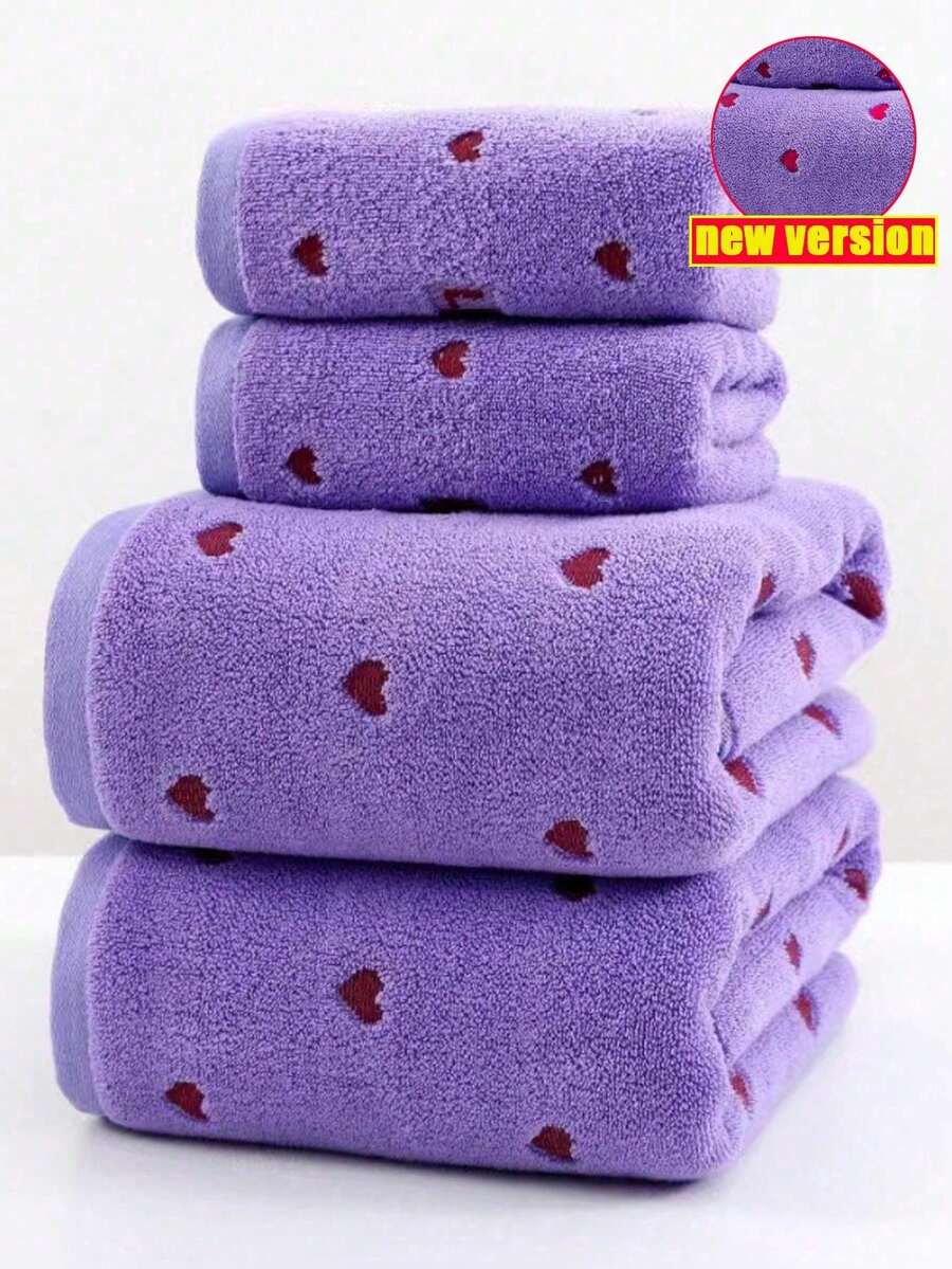 Bộ khăn đôi thêu hình trái tim đỏ, khăn mặt và khăn tắm mềm mại, thấm hút tốt, không rụng lông, bộ khăn cá nhân hóa làm quà tặng ngày Valentine, phù hợp cho gia đình, hồ bơi và trang trí phòng tắm hàng ngày. - Màu tím - Xem 1