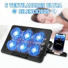 Ventilador para Laptop Base de Refrigeración Ordenador Portátil con 6 Ventiladores Silenciosos Enfriador Laptop de 5 Ángulos Ajustables con Luces LED y 2 Puertos USB para Portatil de 12-19 Pulgadas - como en la foto - Ver 5
