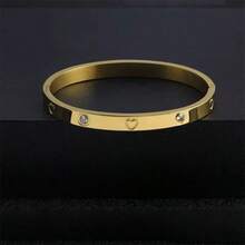 Bộ 3 vòng tay bằng thép không gỉ mạ vàng 18K hình trái tim đính đá rhinestone, vòng tay hở đính đá zirconia nhân tạo, bộ vòng tay thời trang dành cho nữ, thích hợp đeo hàng ngày, quà tặng ngày lễ. - Vàng - Xem 4