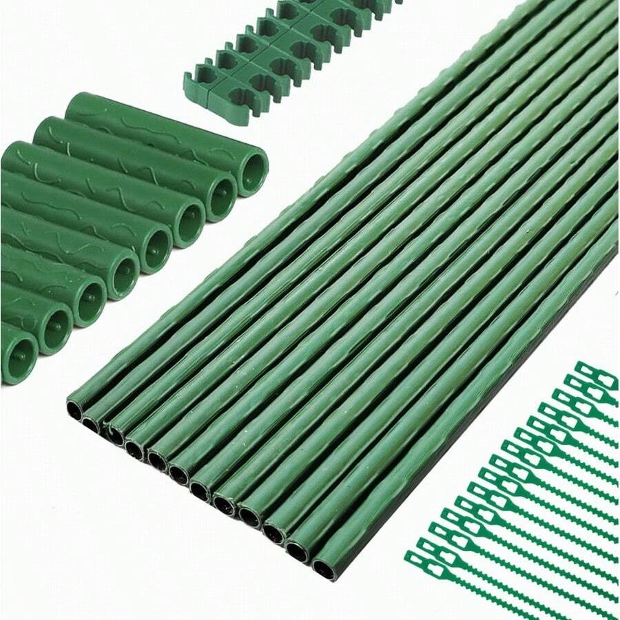 Kit de 48 estacas de jardín: incluye 12 juegos de varillas de fibra de vidrio para plantas y accesorios para bricolaje 4 pies 5 pies 6 pies 7 pies para tomate verduras suministros de - Verde - Ver 1