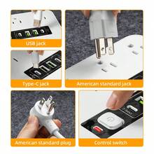Tangle-Free Charging Station 1pc Multi-Functional Power Supply With On/Off Switch And Surge Protection Matching Style Phase 3 It Has 12 AC Sockets 2 USB-A And 2 USB-C Ports 16-In-1 Power Socket Suitable For Office And Home Use Valentine's Day Gift Ports. - White - View 8