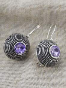 1 Pair Vintage Creativity Silver Color Inlaid Purple Stone Dangle Earring For Women Party Engagement Gift Earrings Jewelry - Earrings - View 5