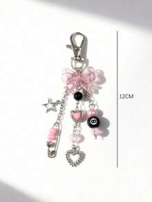 1pc Handmade Resin Bead Keychain - Punk Style, Fashion Lobster Clasp Pendant Accessory For Women - Multicolor - View 3