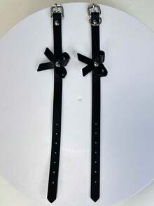 1/2pcs Fashion Leather Bracelet With Bow Tie, Punk Rock Style, Suitable For Daily Wear - Black - View 2