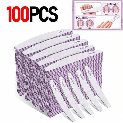100 chiếc dũa móng tay, dũa móng hai mặt, dụng cụ chăm sóc móng chuyên nghiệp, thích hợp để tự tạo hình, mài và đánh bóng móng, lý tưởng cho móng tay và móng chân của nữ, tuyệt vời để sử dụng tại nhà và salon, dụng cụ chăm sóc móng