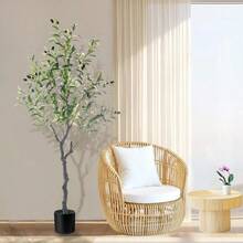 120 cm Olivo ArtificialPlanta Artificial Grande para Decoración de Interiores Tronco Extraíble con Tronco de Madera Natural y Frutos Realistas Ideal para Decoración del Hogar y la Oficina - Verde - Ver 1