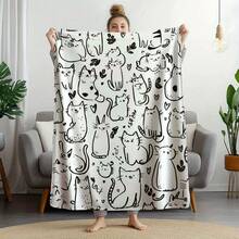 1pc Colorable Geometric Cat Graffiti Blanket - Long Plush All-Season Sofa Bedspread With Free Coloring For & S, Soft Warm Bedding Gift, Cozy For Rooms (Blanket Only - No Markers Included) Four Seasons Universal Multifunctional Blanket/Perfect Gift, Aesthetic Design And 2D Printing Technology Is An Ideal Companion For Sofa Napping, Traveling Camping, Home Decoration And Office Embellishment.A Thoughtful Gift For Thanksgiving, Christmas, Valentine's Day, Father's Day, Mother's Day And Other Festivals Special Moments Such As Birthdays, Weddings, Anniversaries And More.Exclusive Gifts For Family Members, Partners, Parents, Ren, Grandparents Or Dear Friends.They Are Perfect For Beds, Living Rooms, Offices, Beaches,Newly Expanded Themed Collections To Meet A Variety Of Styles And Scenar. - 多色2 - 查看 1
