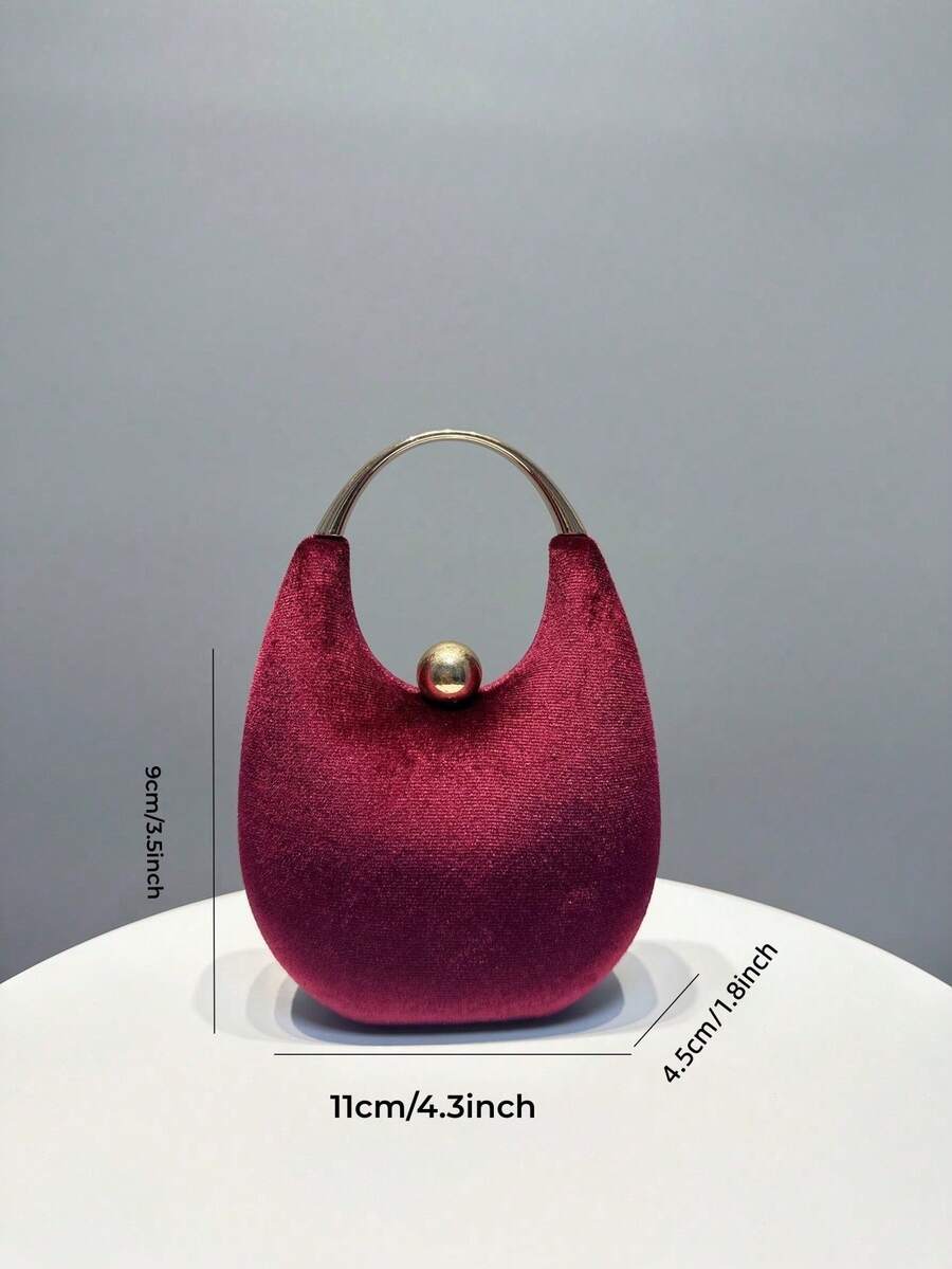 1pc Burgundy Velvet Elegant Crystal Decor Handbag, 2025 New Autumn/Winter Fashion Party Metal Strap Wallet, Fits Lipstick And Jewelry, Suitable For Evening, Wedding, Prom And Valentine's Day, Compact Size 16.5X12X6cm - Burgundy - View 1