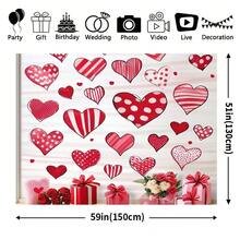1 Tela de fondo de poliéster con tema romántico del Día de San Valentín, duradera, decoración festiva roja y blanca con globos con forma de corazón, rosas y osos de peluche, perfecta para escaparates de tiendas o ambiente de fiesta - Multicolor - Ver 3