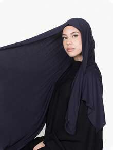 1pc Women Classic Solid Color Long Shawl, Elegant Casual Fringed Scarf, Premium Knitted Modal Jersey Hijab, Turban Style Head Wrap Suitable For Daily Life, Travel And Gatherings For Dress - Multicolor - View 2