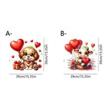 1/2 piezas Pegatinas de ventana con dibujos animales, lindo perrito y vaca sosteniendo globos con corazones rojos. Decoración romántica de vidrio para sala de estar, dormitorio, boda y fiesta. Decoración removible de PVC para pared, aniversario y fiestas. - Multicolor - Ver 11