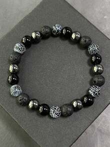 Men's Protection Bracelet Weathered Onyx, Volcanic Rock, Hematite, Courage, Confidence, Power, Vintage Style Jewelry, Suitable For Everyday Wear - Multicolor - View 5