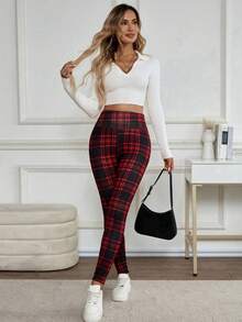 2026 Minimalist & Elegant Set New Year Tween Girls Plaid Daily Wear Microfleece Football/Soccer Black And White Sportswear Wide Leg Pants,Thick Fleece Lining Superior Heat Retention Knee-Contoured Fit Skin-Friendly Non-Irritating Fabric Essential Winter Knee Warmth,Fleece-Lined Warmth | Classic Plaid Style | High-Waisted Comfort Keywords: Fleece-Lined Warmth, Classic Plaid Pattern, High-Waisted Cozy Fit, Soft Fleece Interior, Stretchy Leggings,Christmas Outfit Winter Clothes For Women,Winter Warmth | Vintage Red Plaid | Skin-Friendly Lining,Winter Warm Fleece Lining, Vintage Red Plaid Design, Skin-Friendly Fleece Interior, High-Waisted Silhouette, Stretchy Slim-Fit - Red - View 4