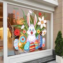 1 Roll Easter Spring Decorative Glass Door And Window Stickers Easter Glass Door Stickers Festival Flower Rabbit Easter Egg Shop Showcase Electrostatic Adsorption Window Stickers Adhesive Free