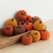 Knit Pumpkins Set Of 5, Fall Favorite, Gifts Women, Autumn Bowl Fillers Fall Farmhouse Tier Tray Decor, Decorative Pumpkins Friend Autumn Set - Mini Knit Orange Set 12 - 查看 2