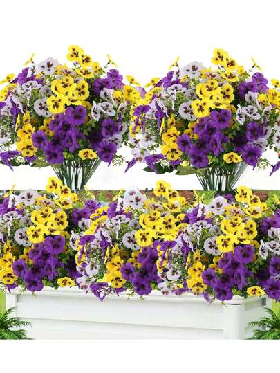 1/4/8pcs Artificial Silk Flowers, Suitable For Outdoor Use, UV Resistant, Purple-Red Fake Flowers, Applicable For Outdoor Planters, Garden, Balcony, Home, Office, Bedroom, Living Room, Valentine's Day, Birthday Decoration