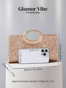 Glittery Women's Evening Clutch Bag, Made Of Glitter Fabric With Metal Hardware Decoration, Metal Chain Strap, Suitable For Wedding, Banquet, Party, Ball, Holiday Gifts, Dress Matching, Valentine's Day, Birthday - Champagne - View 4
