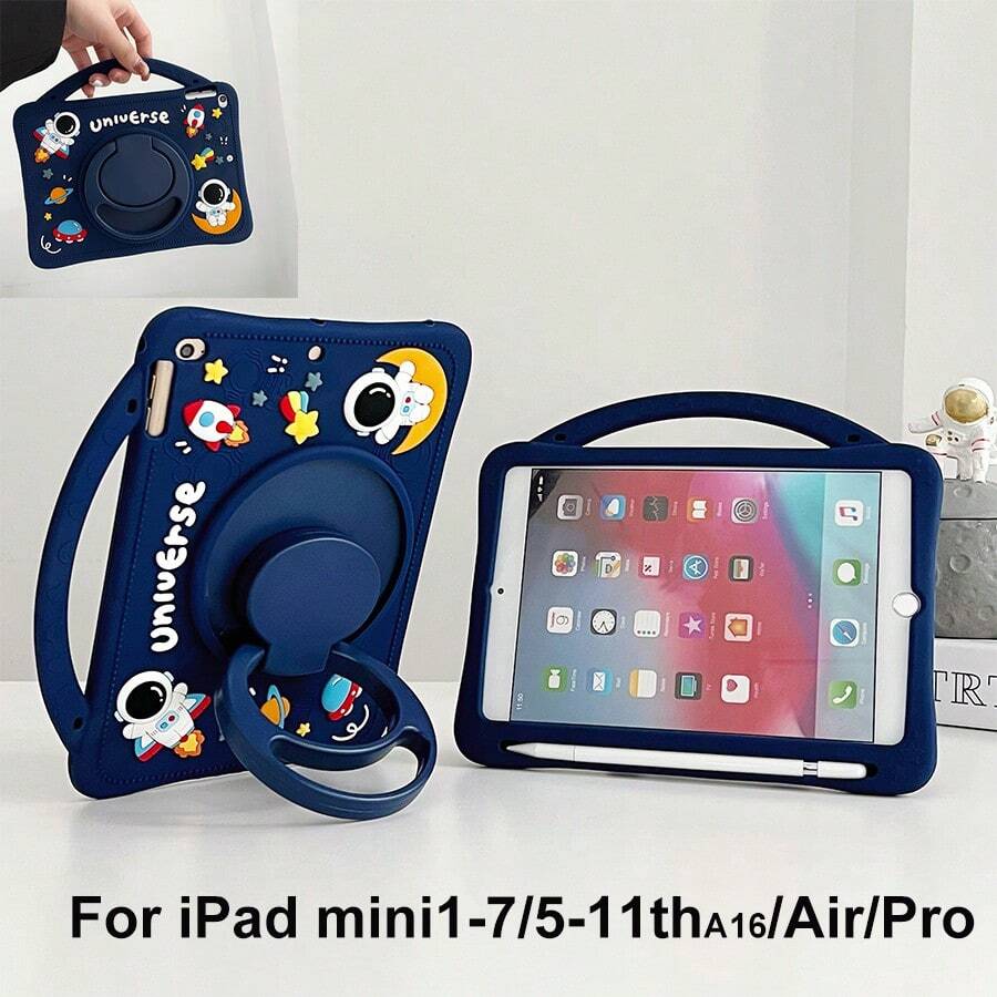 Ốp bảo vệ hình phi hành gia dễ thương, phù hợp với các dòng máy Mini/5/6/7/8/9/10/11/A16/Air/Pro, có chân đế, chống sốc hiệu quả, chống trầy xước, chống rơi vỡ, chống bám vân tay. Giá cả phải chăng, bền bỉ, làm từ silicon, thời trang và phong cách, lý tưởng làm quà tặng và giải thưởng trong các dịp lễ. Ngoài ra, còn có ốp bảo vệ máy tính bảng sang trọng tối giản phù hợp với các dòng máy 7.9/9.7/10.2/10.5/10.9/11.