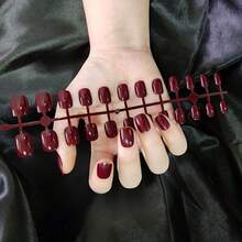 24pcs Glossy Burgundy Press On Nails - Short Square Acrylic Fake Nails With Jelly Glue & Nail File, Minimalist Full Cover False Nails For Women, Daily Wear & Special Occasions, Nails Accessories, Everyday Beauty Accessory, Durable Pressons - DFY-Y8 - Xem 2