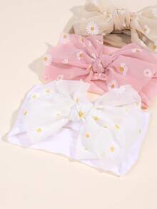 3pcs Flowers Bow Headband,Tulle Breathable And Comfortable Hair Band,Fashion Hair Accessories For Baby Infont Newborn Daily Wear