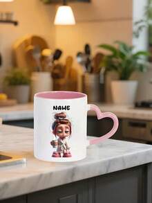 11oz Personalized Coffee Mug - Custom Name Ceramic Cup With Cute Lazy Girl Design, Heart-Shaped Handle, Heat-Resistant & Durable, Microwave & Dishwasher , Leak-Proof For Hot/Cold Drinks, Office/Home, Birthday/Christmas Gift, Coffee Bar Accessory, Beverage Cup, Fun Illustration, Sturdy Drinkware - Multicolor - View 6