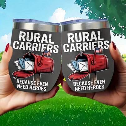 1pc 12oz Stainless Steel Insulated Tumbler With Mailbox & Flag Design - Rural Mailman Theme, Postal Service Style Cup Suitable For Hot/Cold Drinks, Postal Worker Gift, Outdoor Travel, Office Use (Red/Blue Mailbox Slot)