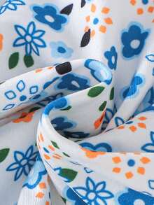 2件套女婴碎花无袖上衣和纯蓝色短裤套装，春夏款 - 淺藍色 - 查看 11