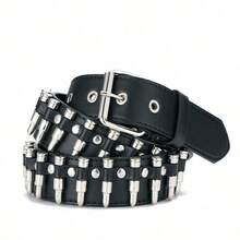 1件男女通用朋克风金属铆钉腰带，可调节，适合日常休闲佩戴，可作为礼物送给男友、丈夫、父亲，也适合休闲、商务、青少年、户外、度假、运动、旅行、波西米亚风、复古秋冬配饰。 - 黑色ND208 - 查看 15