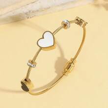 Gold Plated Heart Zirconia Bracelet Set For Women Stainless Steel Anti-Tarnish Jewelry - Multicolor - View 4