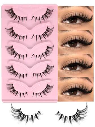 5 pares de pestañas de ojo de gato con banda transparente, pestañas postizas naturales y esponjosas, pestañas alargadas de cola de zorro, pestañas falsas de visón, extensiones de maquillaje, tiras de pestañas postizas