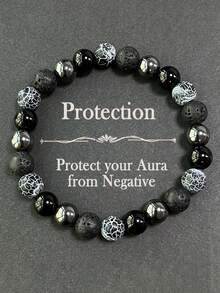 Men's Protection Bracelet Weathered Onyx, Volcanic Rock, Hematite, Courage, Confidence, Power, Vintage Style Jewelry, Suitable For Everyday Wear - Multicolor - View 1
