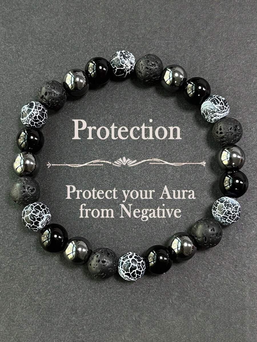 Men's Protection Bracelet Weathered Onyx, Volcanic Rock, Hematite, Courage, Confidence, Power, Vintage Style Jewelry, Suitable For Everyday Wear - Multicolor - View 1