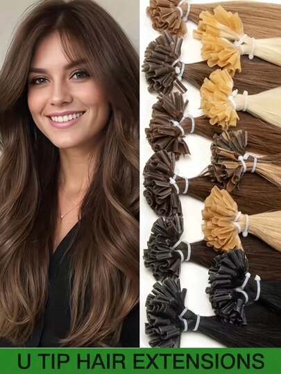 Straight U Tip Hair Extensions Human Hair Keratin Nail Tipped Hair Extensions Cold Fusion Hairpiece Human Hair Remy Quality Keratin Hot Fusion Straight Natural Soft Black Brown Blonde Highlights 12-22Inch 28-30g Per Pack For Women All Ethnicities, Versatile Hair Styling | Natural Appearance | Highlighted Hair Strands
