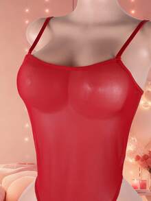 Bộ jumpsuit xuyên thấu 1 mảnh, jumpsuit cơ bản gợi cảm cổ điển dành cho nữ, đồ lót ngày Valentine, jumpsuit trong suốt - Màu Đỏ Sâu - Xem 4