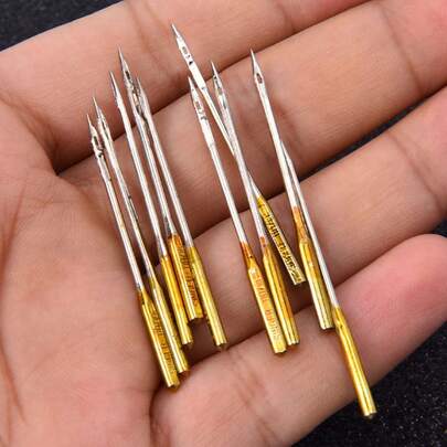 10 piezas/Paquete Agujas de máquina de coser para uso doméstico, Agujas de máquina de coser multifuncionales, Revestimiento de titanio, Tamaños 9, 11, 14, 16, 18