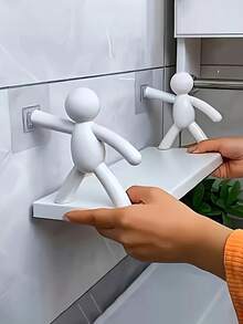 6 kệ đựng đồ treo tường hình người tí hon tiện dụng cho người thuê nhà, không cần khoan, tự dính (sức chứa 2,3 kg), kệ đựng đồ phòng tắm hình người sáng tạo, kệ đựng đồ thiết yếu màu trắng cho ký túc xá, kệ đựng gia vị nhà bếp hiện đại - Nhiều màu - Xem 3