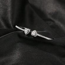 1/3件套不锈钢18K镀金心形水钻手镯套装，14K镀金铜锆石开口手镯，时尚女士珠宝礼品套装，适合日常佩戴和节日佩戴 - 銀色 - 查看 4