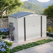 8X6FT Metal Storage Shed,Tool Shed With Peaked Roof Waterproof With Clear Window And Lockable Door Compact Tool Shed For Garden, Backyard,Patio,Sundries And Bike Storage, White - trắng - Xem 2