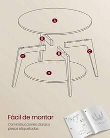 VASAGLE Mesa de Centro, Mesa de Centro Redonda de 2 Niveles con Almacenaje, para Salón, 80 x 45 cm, Fácil de Montar, Color Marrón Miel - marrón amarillento - Ver 7