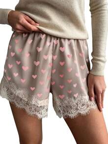 Women Lace Trim Satin Silk Shorts Y2K Patchwork Silky Mini Shorts Elastic Waist Pajama Slip Bottoms Boxer Coquette Micro Mini Shorts Going Out Shorts - 卡其色 - 查看 7