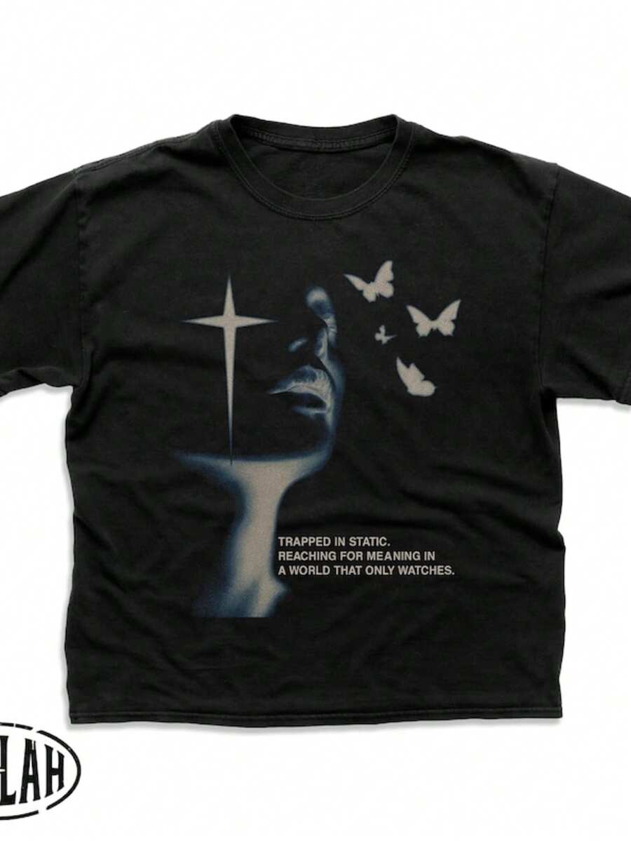 Vintage Graphic T-Shirt _ Oversized Streetwear Tee _ Gothic Grunge Y2K Shirt _ Aesthetic Retro Graph - 黑色 - 查看 1