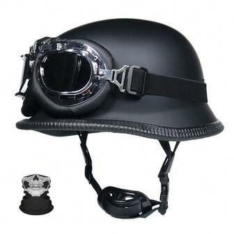 CHCYCLE Capacetes de Motocicleta, Capacetes Vintage de Motocicleta Estilo Alemão para Homens e Mulheres com Óculos