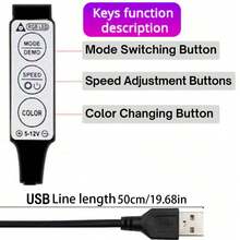 RGB 5050 LED灯条套装 - USB供电，柔性灯条，适用于电视背光、游戏室装饰 - 三键控制 - RGB - 查看 6
